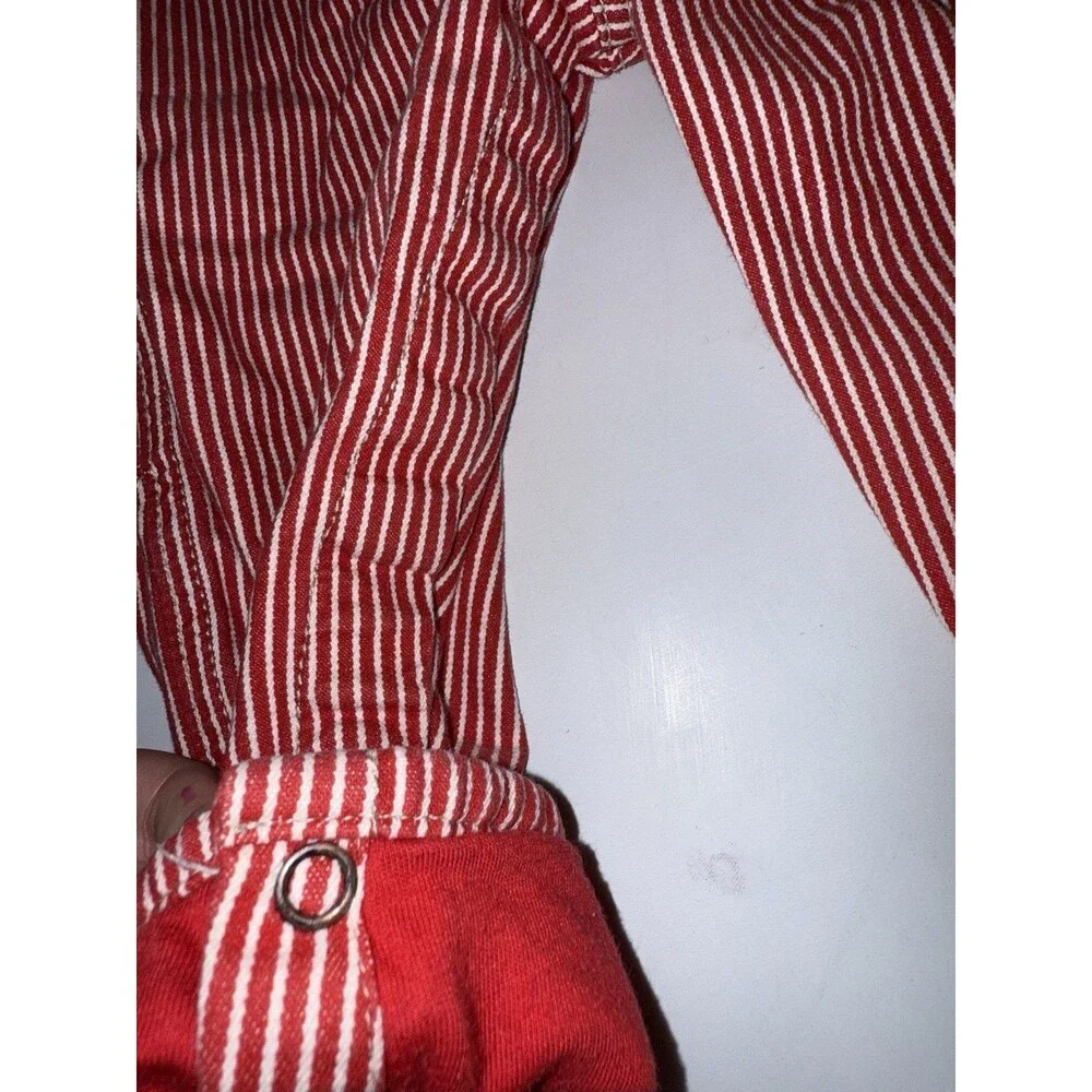 OshKosh B'gosh Red Hickory Stripe Bib Overalls 24M Fleece Lined Vestbak